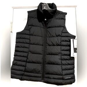 Lands’ End NEW Puffer Vest 600 Down Fill Feather Black Womens Medium Zip Front
